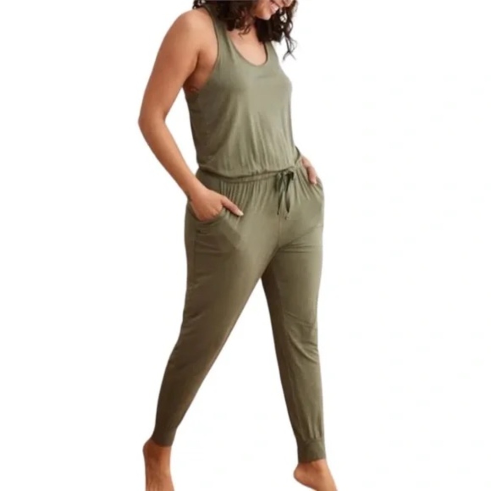 Aerie Soft Track Racerback Jumpsuit | Olive | Size XS